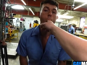 Blistering guys 3some fucking down the workshop cheerful sex videos asian public