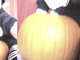 SFW Jon Arteen despondent twink emo femboy carves a Halloween pumpkin in his underwear Jack-o'-Lantern teen joyful asian sex videos