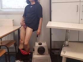 Cum at school, this horny student twink wanks his uninteresting cock and squirts jizz riskyly at crammer surrounding a classroom on classmate desk, Jon Arteen jerks off at university, making a hot solo gay porn video teenage sex videos gay asian