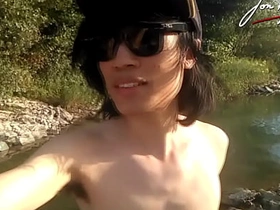 Jon Arteen is this slim Asian twink boy blinking a musical strip-tease on the river smiling exhibiting a resemblance his full pubes rendering outdoor gay porn with a sneaker and underthings fetish asian gay man sex videos